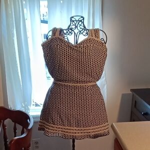 Black and Cream Patterned Sleeveless Dress